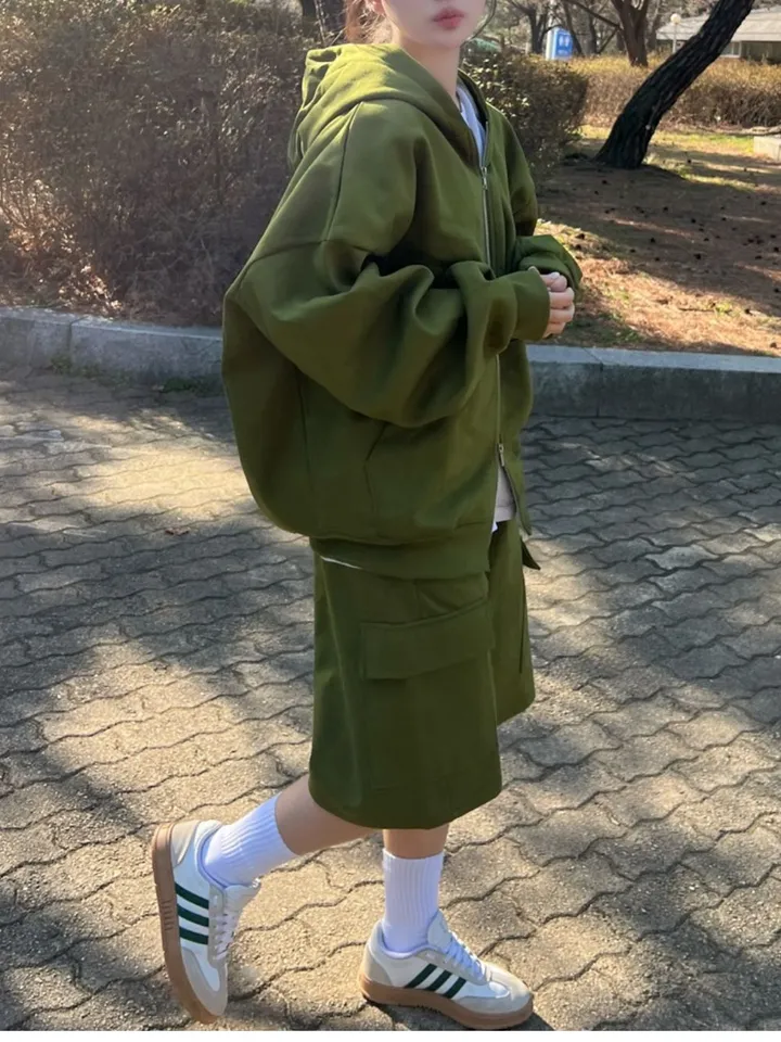 🌼당일출고🌼💗2000장 돌파💗[고퀄 핏대박/7Color/신상] 빅사이즈 투웨이 후드집업 카고 버뮤다 팬츠 트레이닝 세트 커플룩 시밀러룩 오버핏 꾸안꾸 트레이닝복 상세 이미지 31