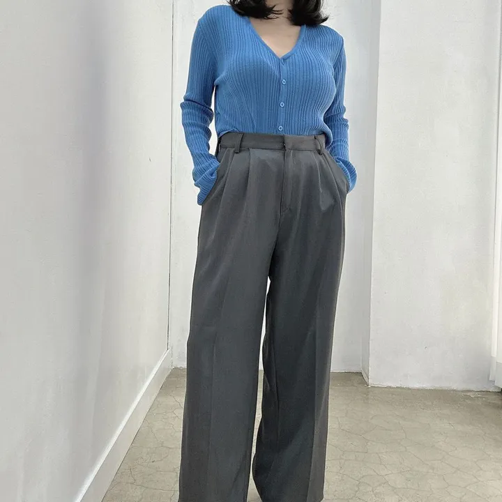 [빅사이즈/봄 필수템🌸] 반해 버튼 브이넥 골지 슬림 사선 가디건 상세 이미지 10