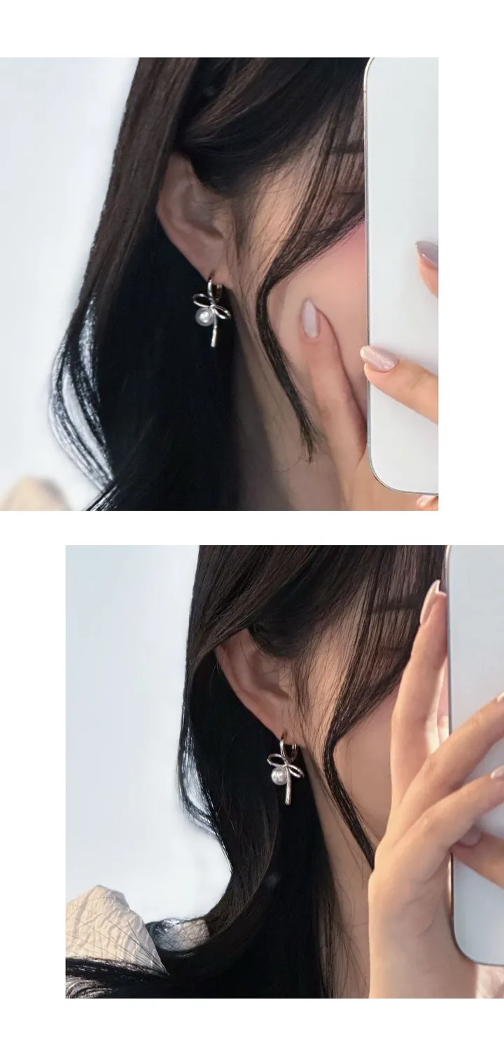 [강력추천🎀] 리본 매듭 진주 원터치 귀걸이 상세 이미지 3