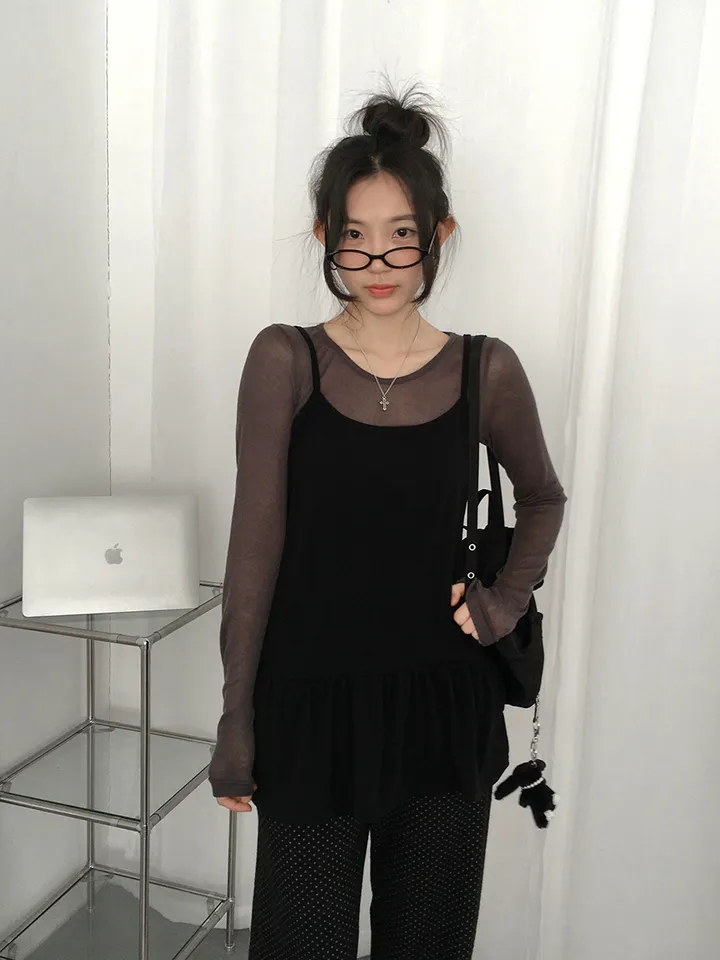 (3일)최저가❣️[레이어드잇템🖤갓성비!/국내제작! 프릴 캉캉 레이어드나시 롱 이너나시 발레코어]  큐트프릴레이어드롱나시 상세 이미지 22