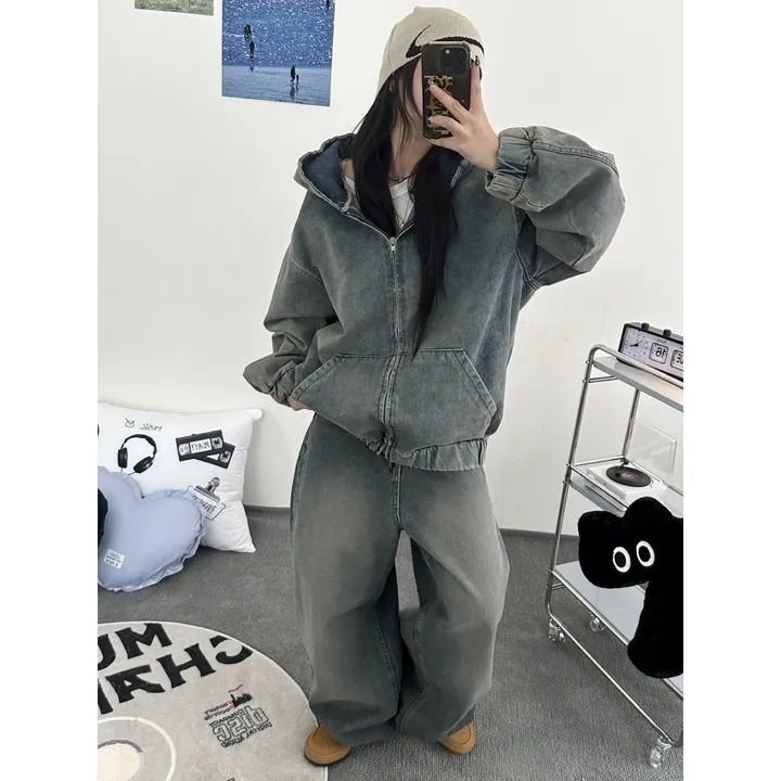 [UNISEX]시티드 데님 루즈 박시 후드 집업 점퍼 자켓(2color/5-7일 여유주문) 상세 이미지 6