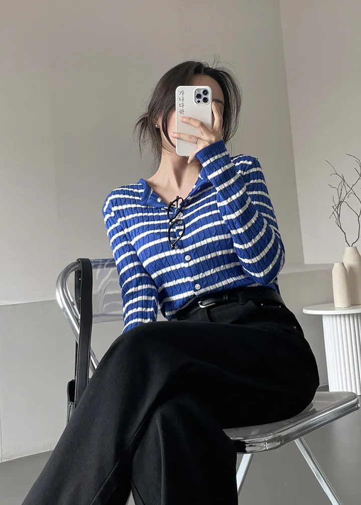 [데일리템💛/쫀쫀스판] 가나다란 리버 스트라이프 단가라 케이블 꽈배기 니트 가디건 4color 상세 이미지 22