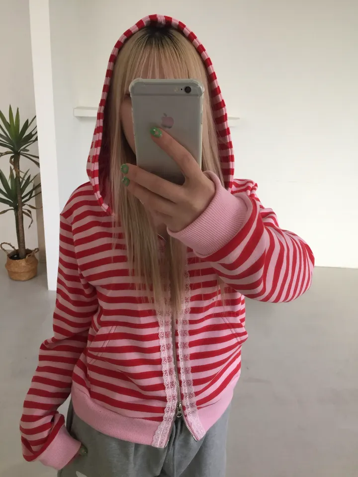 striped lace hooded zip-up [3color] 상세 이미지 3