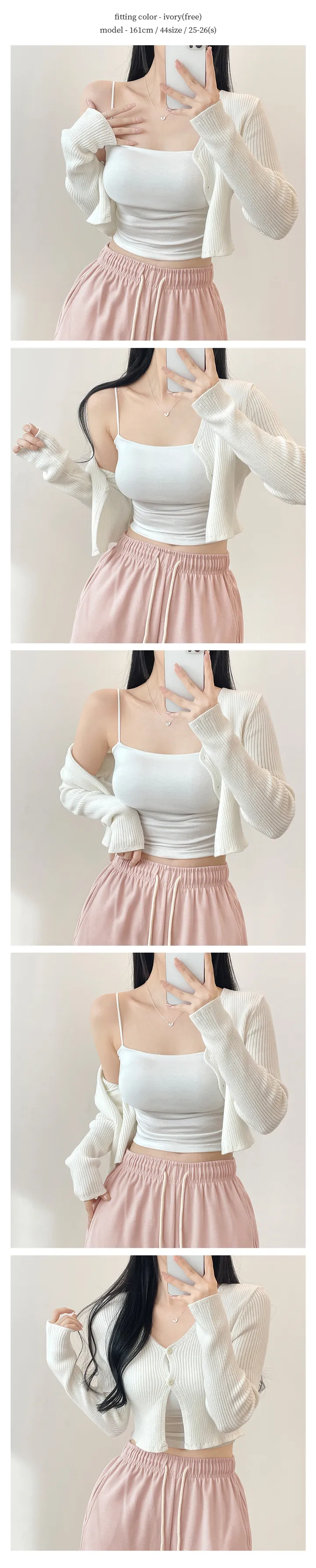 봄가디건🌸아일릿 브이넥 투버튼 단추 트임 긴팔 반팔 크롭 골지 니트 가디건 (6color) 상세 이미지 9