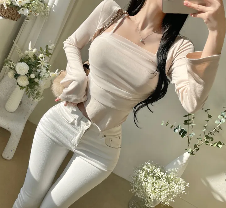 당일🚚[컬러추가❤]4계절티 메쉬 망사 레이어드 볼레로 긴팔t 상세 이미지 13