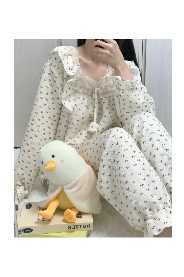 [폭닥폭닥/루즈핏] 러블리 프릴 홈웨어 긴팔잠옷 편한 파자마세트 박시핏 파자마파티 홈파티 상세 이미지 2