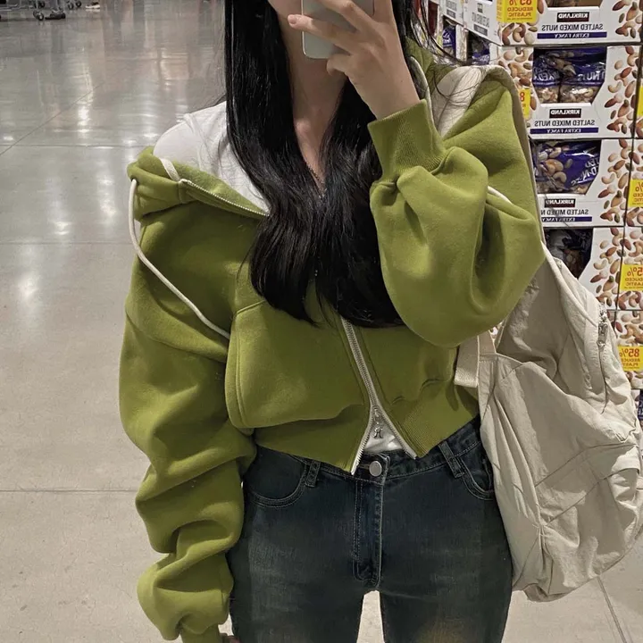 [완전인기✨/백염컬러 당일출고!] 자체제작 크치Made 꿈에 나온 핏, 투웨이 양기모 크롭 후드집업 ver 아우터 자켓 - zipup 상세 이미지 37
