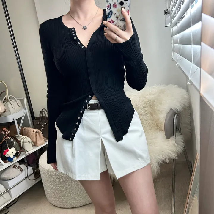 (강추)쫀쫀 슬림 골지 똑딱이 가디건 -3color / 3부팬츠 반바지 치마바지 데님 청바지 원피스 후드 맨투맨 상세 이미지 45