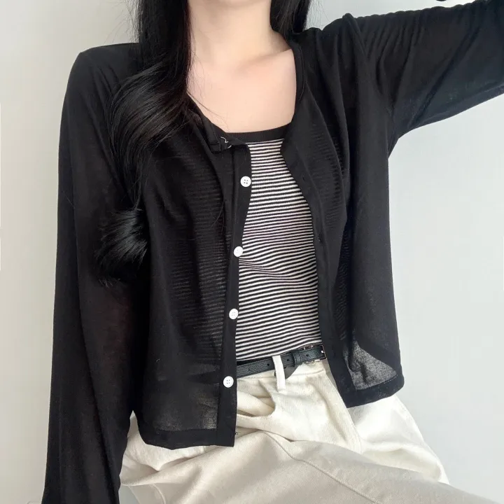 [데일리🖤] 여름 라운드 긴팔 가디건 + 단가라 스트라이프 나시 투피스 코디세트 - 세트,단품 선택가능 상세 이미지 10