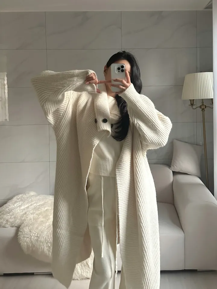 [아이당일] *도톰따숩 터틀넥 울 숄 빅카라 꽈배기 뜨개 니트 맥시롱가디건 울롱코트 울가디건(5color) 상세 이미지 16