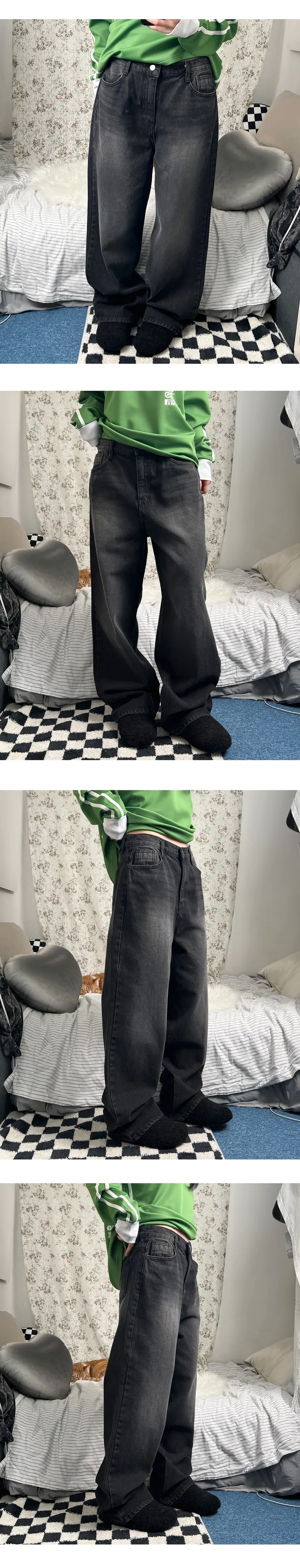 sand washing denim wide pants 상세 이미지 4