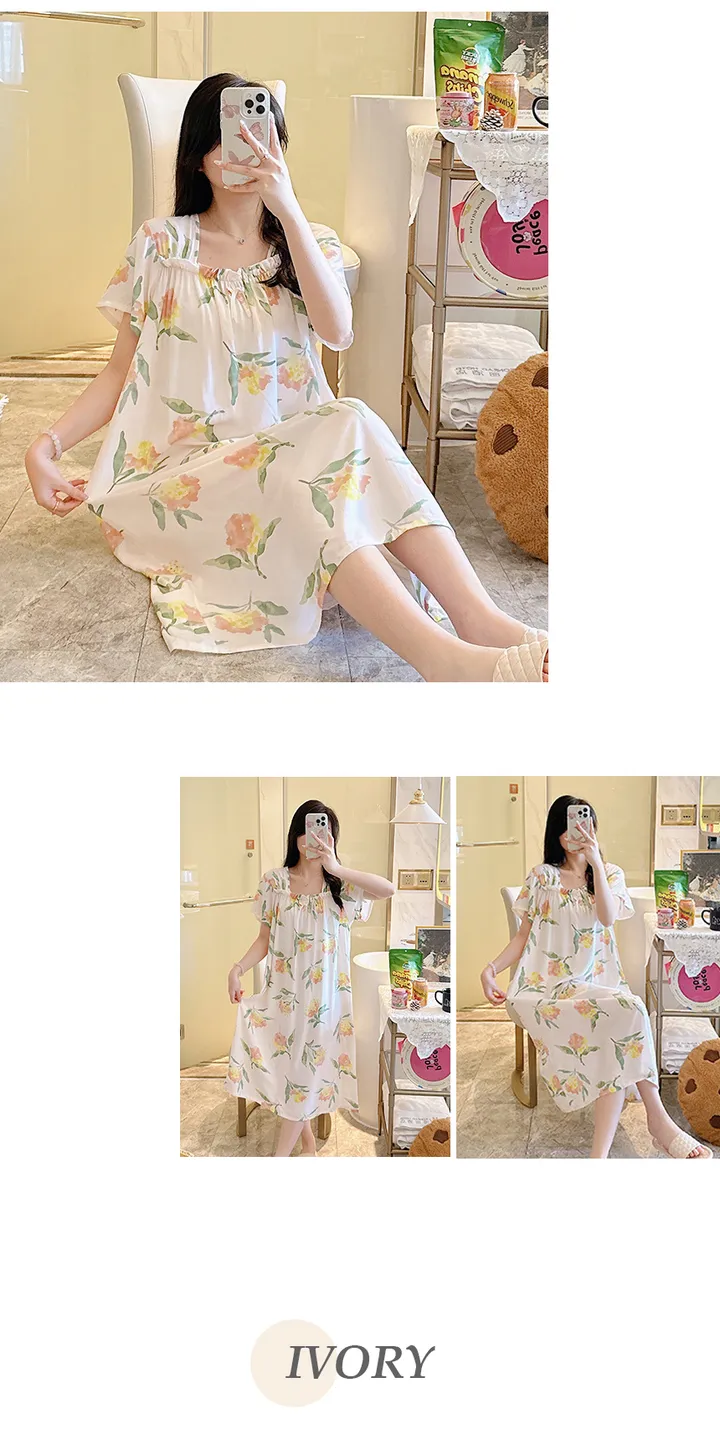 러블리 플라워패턴 홈웨어 💐 꽃무늬 앞셔링 반팔원피스 여름파자마 잠옷선물 CW루체 상세 이미지 8