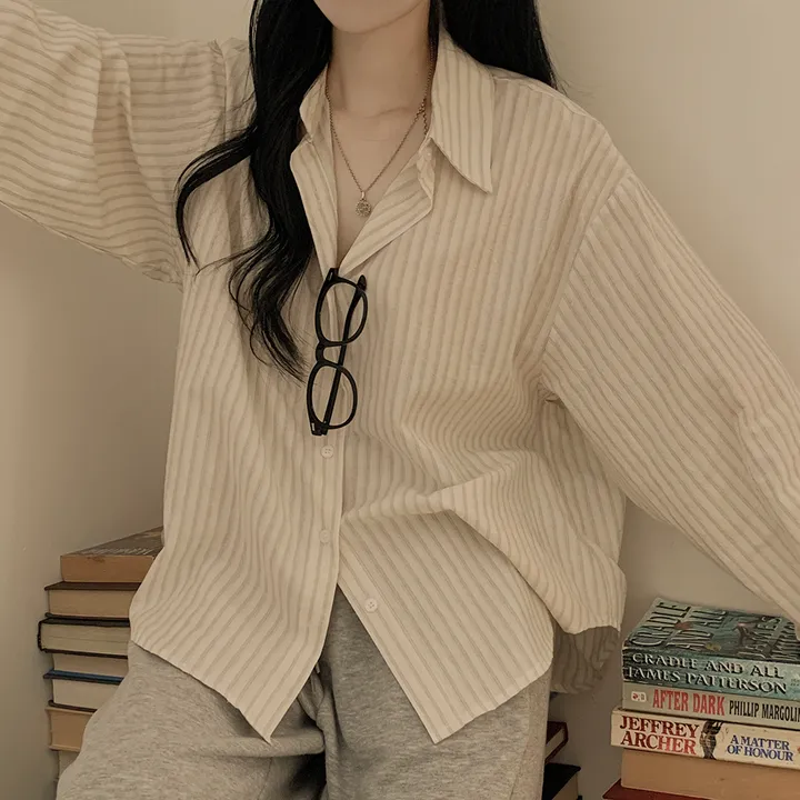 [여름셔츠✨/오버핏!] 버터링 스트라이프 바스락 코튼 레이어드 셔츠 넉넉함보장 빅사이즈 상세 이미지 16