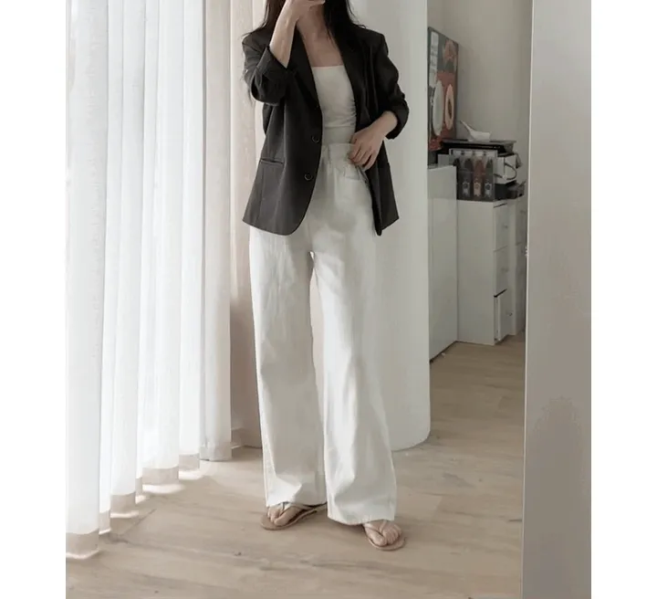 [👀허리밴딩/후들팬츠] 투데이 에어썸머 와이드팬츠 (+기본/롱ver) - 4 size (SLOWMADE/자체제작/봄팬츠/여름팬츠/바지/세미와이드/편안함/데일리) 상세 이미지 5