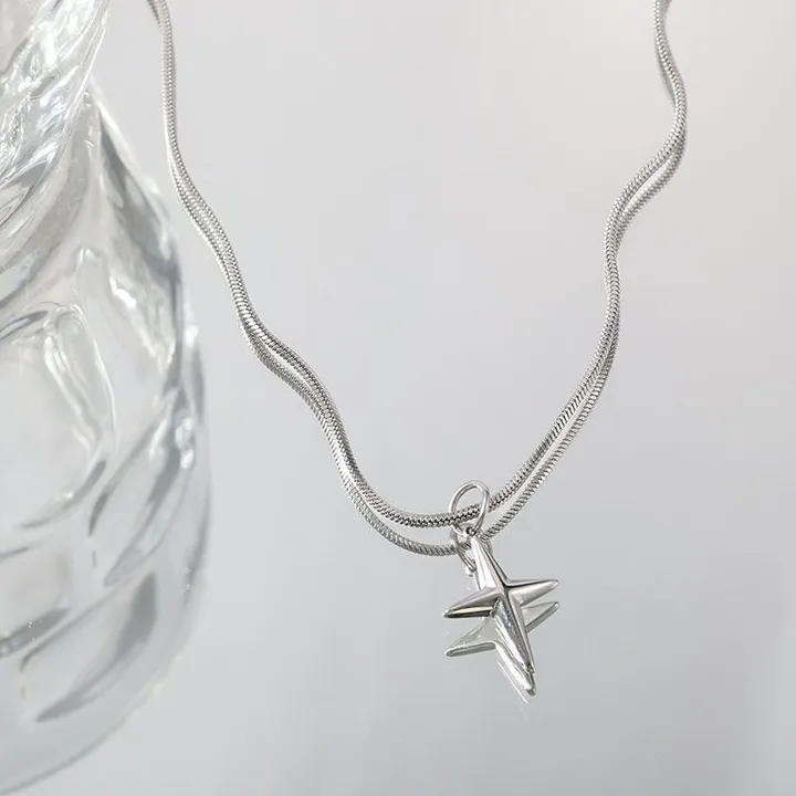 [1+1/써지컬] Starlight Cross Simplicity Necklace 별 십자가 크로스 은 실버 목걸이 펜던트 악세사리 심플 데일리 상세 이미지 9