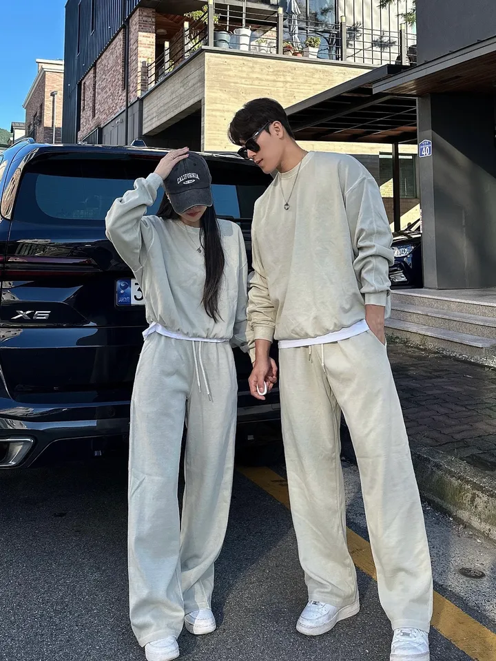 크롭~4XL/ 피그먼트 맨투맨 커플 트레이닝 세트 크롭 오버핏 남녀공용 팬츠 긴바지 겨울 봄 가을 커플룩 커플 시밀러룩 꾸안꾸 투피스 셋업 스트릿 남자 코디 데이트 빅사이즈 코마 상세 이미지 39