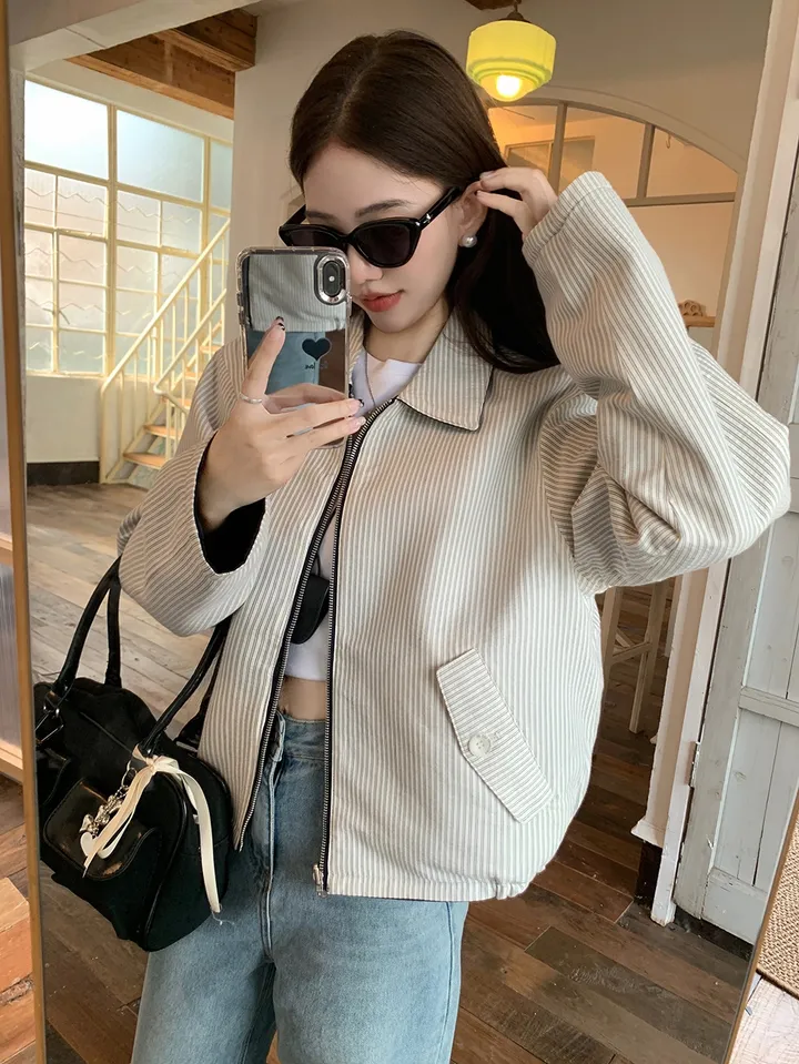 [봄신상💗/휘뚜루템]마브 리버시블 스트라이프 카라넥 집업 점퍼 자켓 상세 이미지 4
