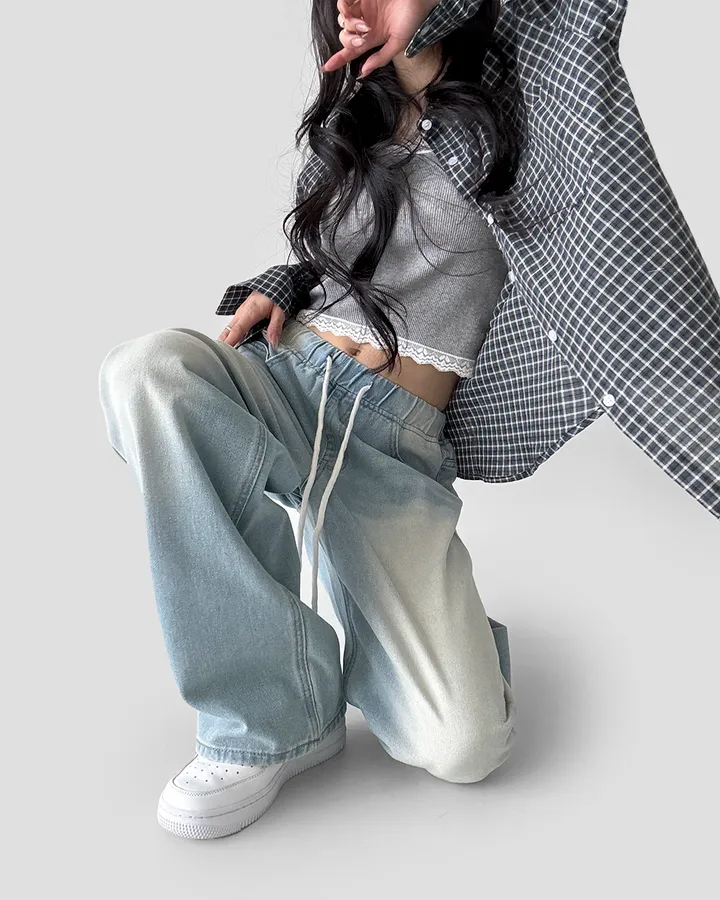 [~2XL] 마블 소프트 워싱 허리 밴딩 와이드 일자핏 데님 팬츠 바지 상세 이미지 31