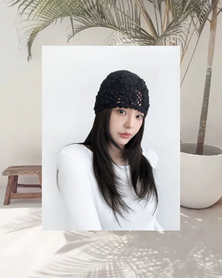 [3col/신상할인🥨] 니지 플라워 펀칭 크로셰 여성 봄 여름 그물 니트 숏비니 상세 이미지 6