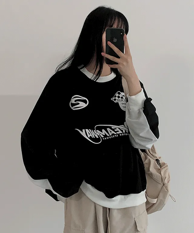 [오버핏🖤블록코어,힙무드,y2k] 드림웨이배색오버핏맨투맨