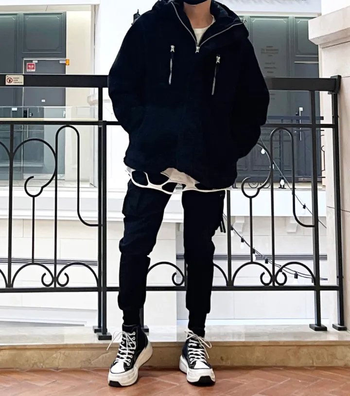 덤블 헤비 양털 패딩 오버핏 투웨이 스트링 후리스 뽀글이 후드 집업 자켓 점퍼 상세 이미지 66