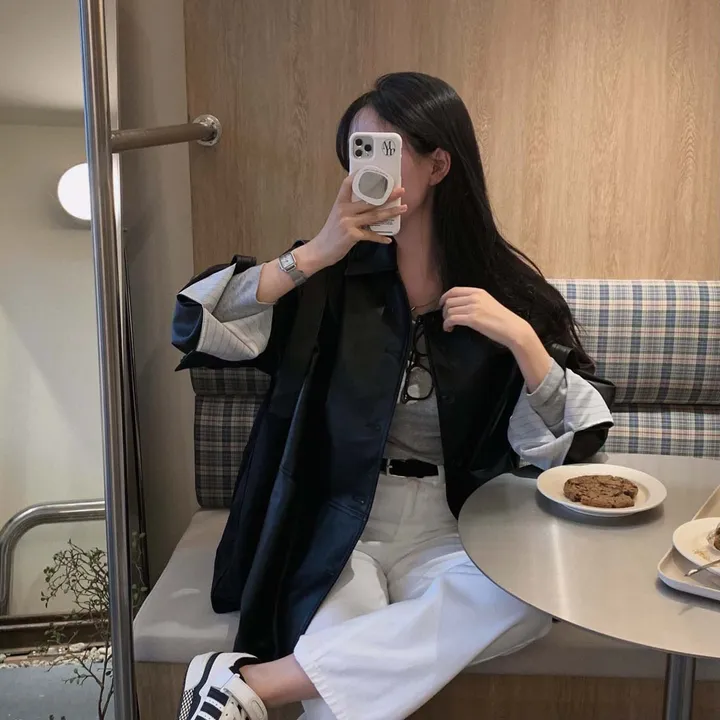 [힙덮는기장감~/블랙 당일출고🎉] 자체제작 #크치Made 오디너리 롤업 오버핏 하프 레더자켓 - jk 상세 이미지 14