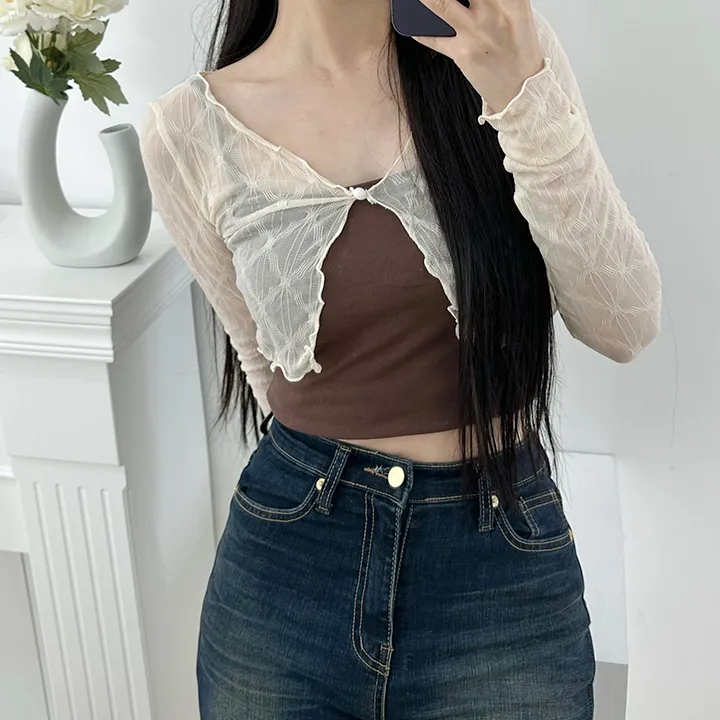 [살안타템/주문폭주] 다이아 시스루 크롭 물결 가디건 상세 이미지 7