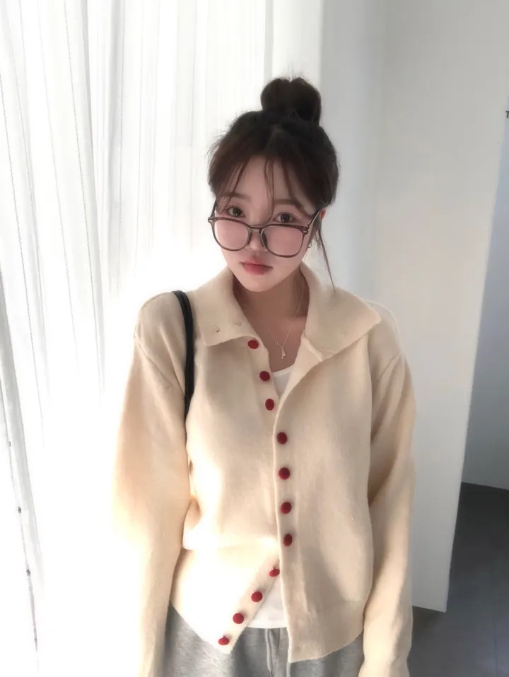 [색감보장🍒/흐물x탄탄! ]레드 콩단추  하이넥 폴라 니트 가디건-3col 상세 이미지 13