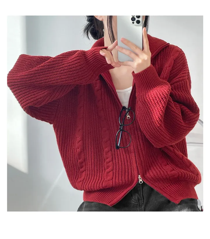 [도톰따뜻🧶아방핏]폭닥 투웨이 하이넥 루즈핏 꽈배기 니트 집업(5color) 상세 이미지 27