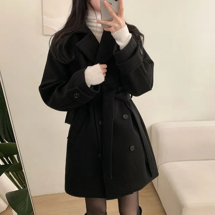 [누빔안감, 하객룩추천] 차분한무드 허리잘록 더블버튼 트렌치 하프 코트 상세 이미지 61