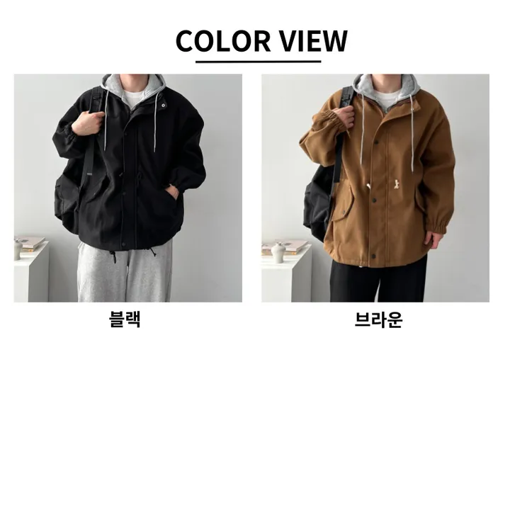 가을 겨울 오버핏 하프 코트 미니멀 빅사이즈 아우터 후드레이어드오버핏코트 상세 이미지 2