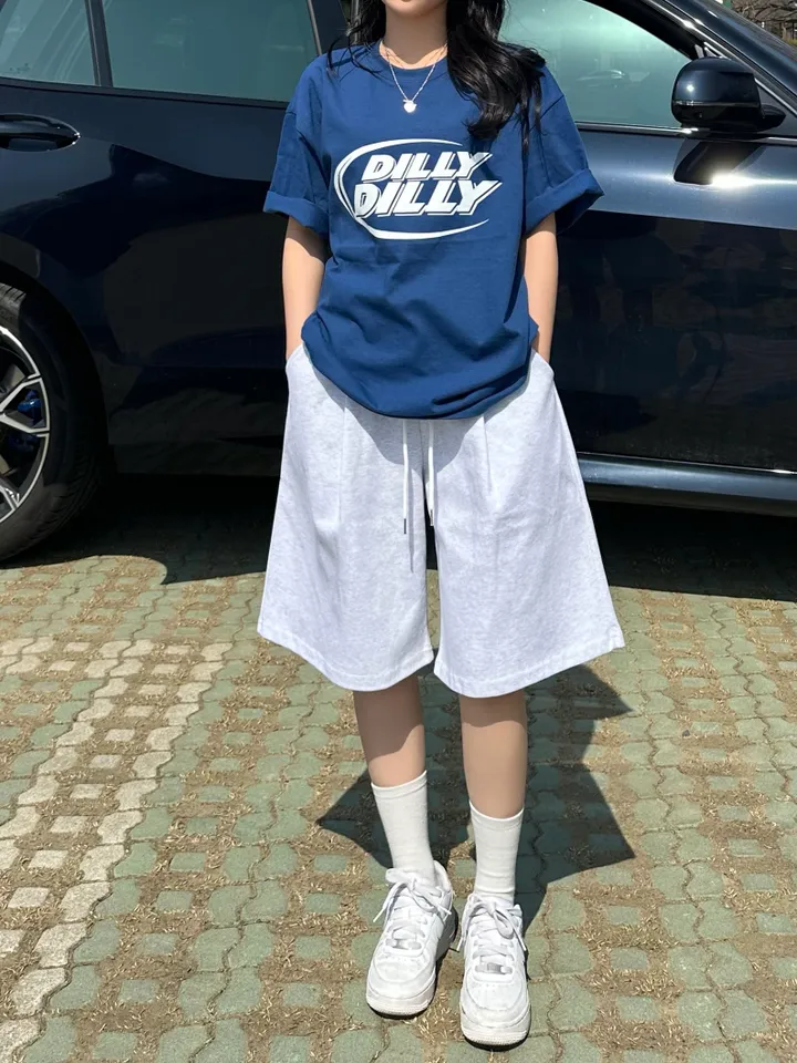 세트가능/ 남녀공용 오버핏 반팔 여름 커플룩 커플티 레터링 루즈핏 반팔 티셔츠 합포 핀턱 버뮤다 팬츠 밴딩 반바지 꾸안꾸 트레이닝 세트 커플 시밀러룩 빅사이즈 세트 스트릿 딜리 상세 이미지 22