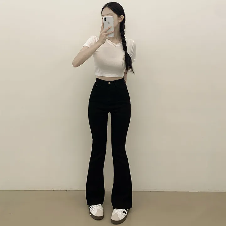 [S~2XL] 착붙핏🖤 체형보정 블랙 코튼 슬림 부츠컷 롱팬츠 키큰녀 키작녀 빅사이즈 상세 이미지 2