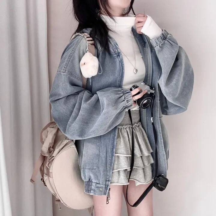 [빅사이즈*-*/투웨이지퍼] 여리아방핏! 가을 빈티지 데님 후드 집업 청자켓 상세 이미지 3