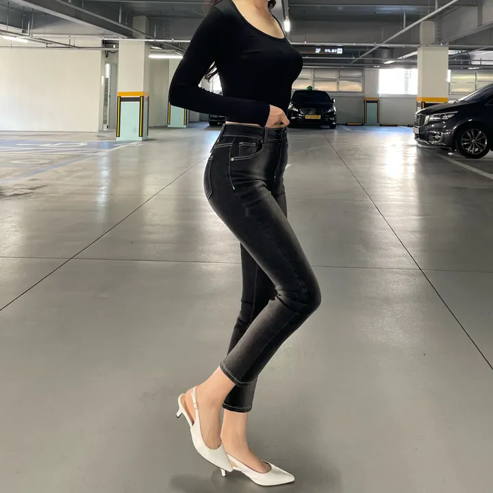 [숏/기본ver.]인생핏🖤쫀득 스판 세로 워싱 포인트 흑청 일자핏 데님팬츠 키작녀데님 키큰녀데님 봄신상 일자핏바지 흑청 일자핏 봄신상 상세 이미지 10