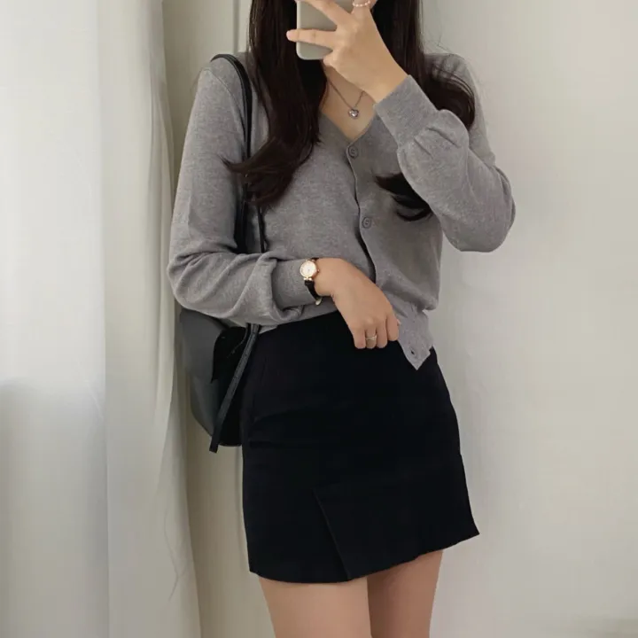 (데일리)소프트 기본 긴팔 니트 크롭 브이넥 가디건 5color 상세 이미지 36