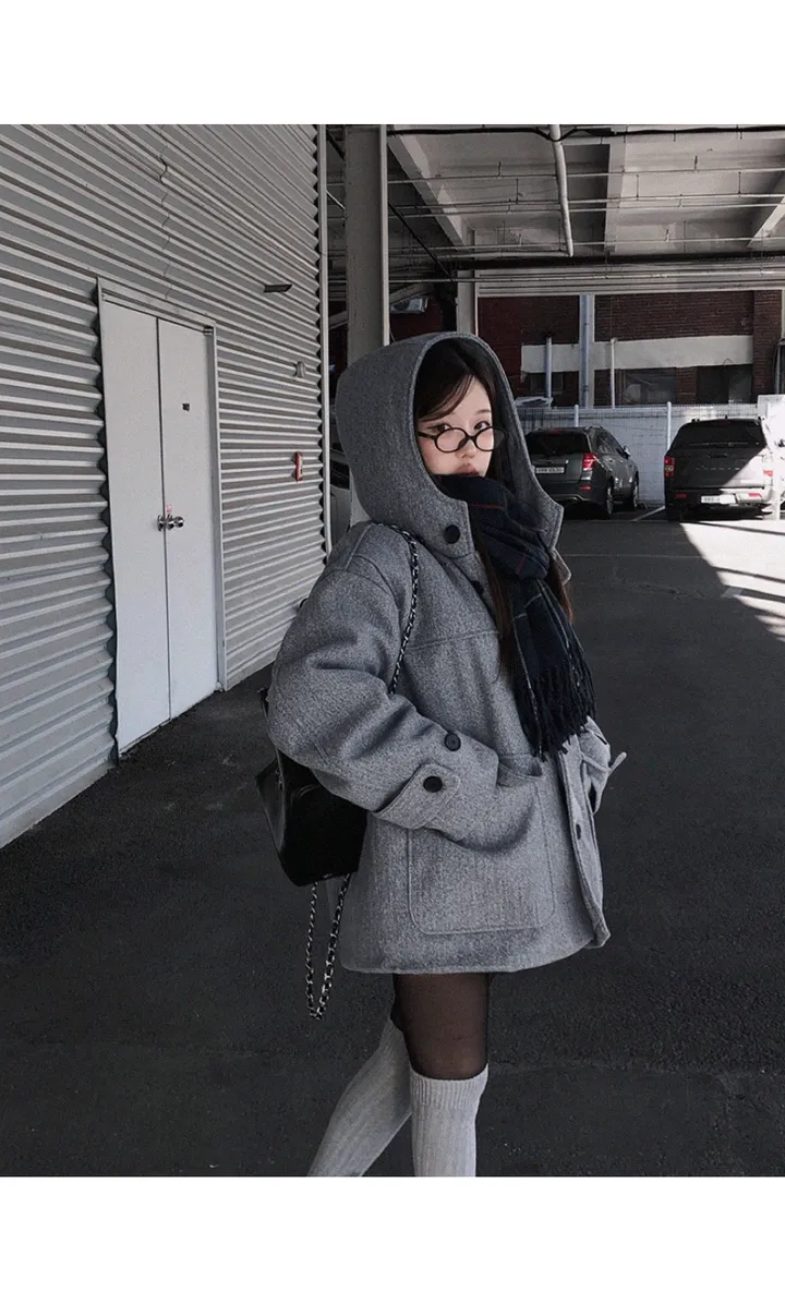 [찐따뜻해요🔥] 힙즈 후드 포켓 하프코트 울모직코트 두꺼운코트 도톰코트 겨울코트 겨울아우터 겨울옷 겨울신상 상세 이미지 4