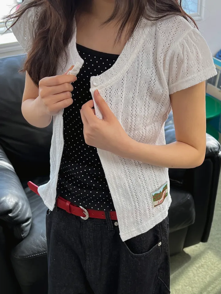 밤비 빈티지 펀칭 반팔 가디건 상세 이미지 37