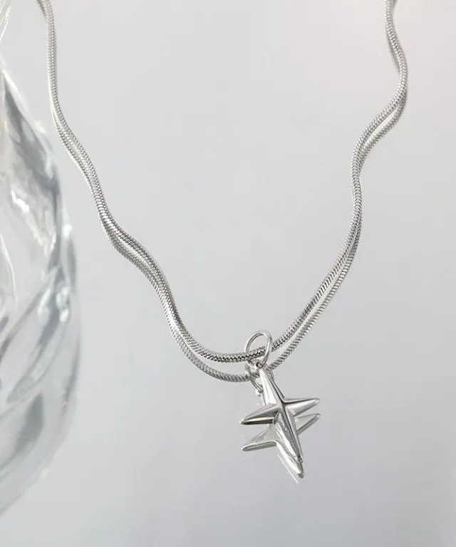 [1+1/써지컬] Starlight Cross Simplicity Necklace 별 십자가 크로스 은 실버 목걸이 펜던트 악세사리 심플 데일리 상세 이미지 7