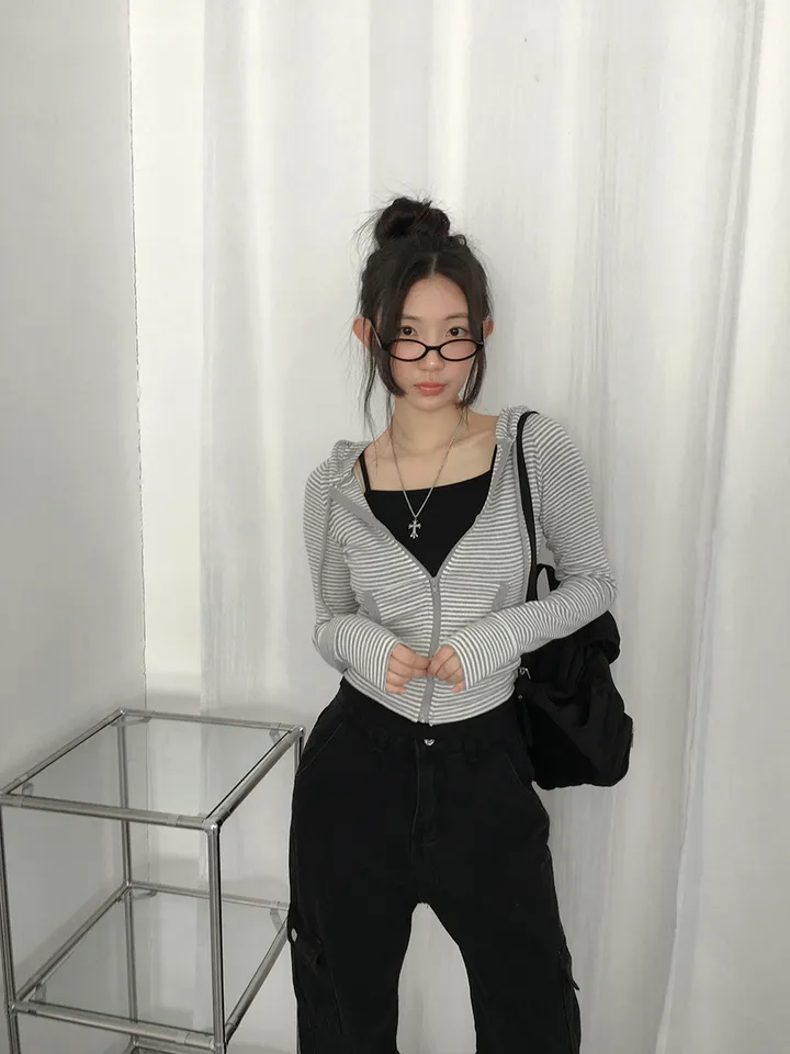 [말라핏보장❣️슬림핏 데일리 잔단가라 골지 후드집업] 로티단가라슬림후드집업 상세 이미지 9