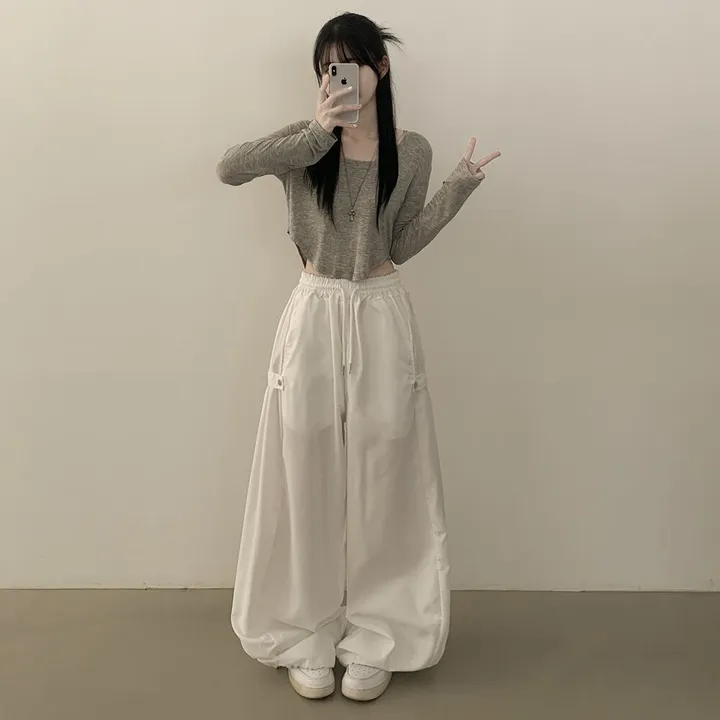 [남녀공용/스냅버튼🩶] 하체커버! 바스락 사이드핀턱 투웨이 조거 와이드 트레이닝 스트링 밴딩 폴딩 벌룬 롱팬츠 빅사이즈 상세 이미지 20