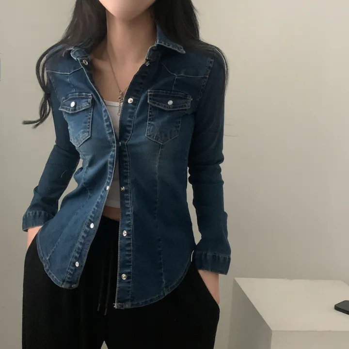 [S,M,L] 데님라인 슬림 워싱 똑딱이 데님 청자켓/셔츠남방 - 3color 상세 이미지 10