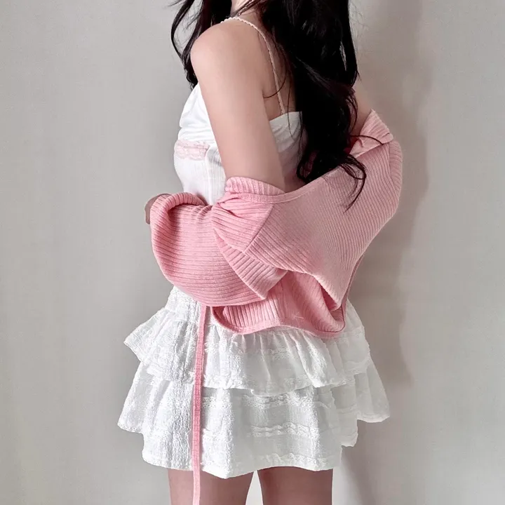 [하나사서 1년 뽕 뽑는*.*] 사계절템 살탐방지-! 골지 리본 발레코어 크롭 볼레로 가디건 상세 이미지 12