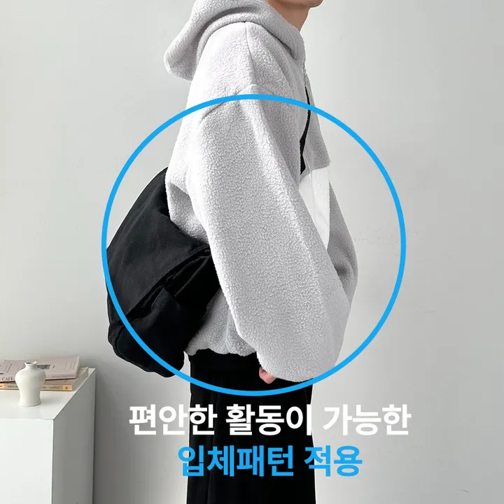 소프트 배색 플리스 집업 자켓 후리스 점퍼 아우터 사선배색플리스후드집업 상세 이미지 4
