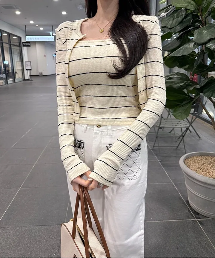 스트라이프 가디건+나시 투피스 상세 이미지 8