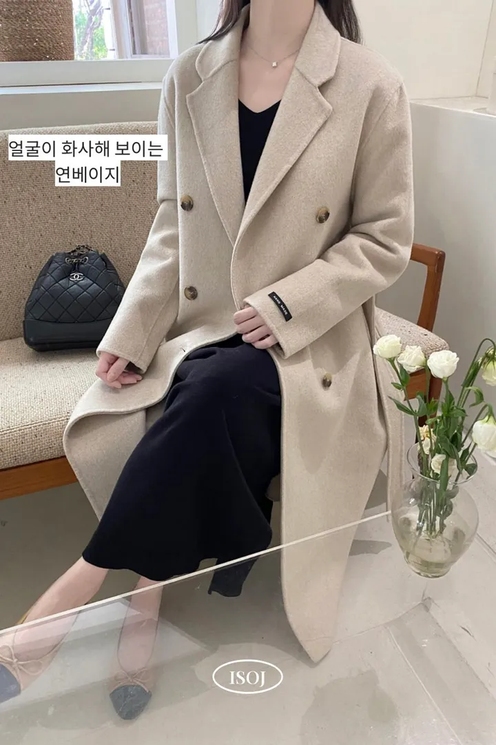 [울100%/갓성비✨]더블 핸드메이드 롱 코트 상세 이미지 7