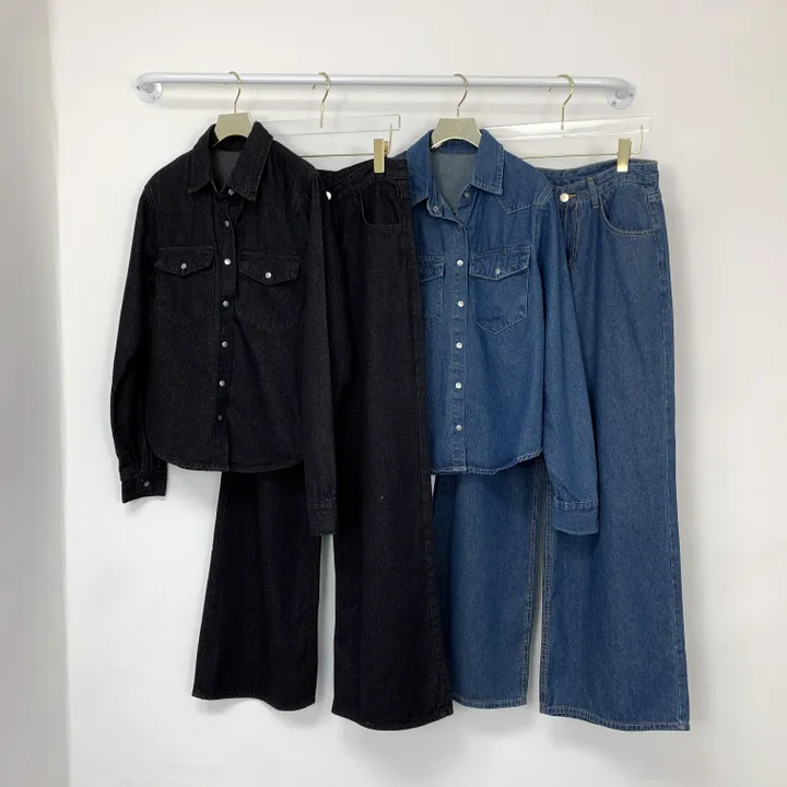 [하이퀄✨데님set] 2컬러/ 데님셔츠+와이드 데님팬츠 투피스 세트 /S.M.L 상세 이미지 34