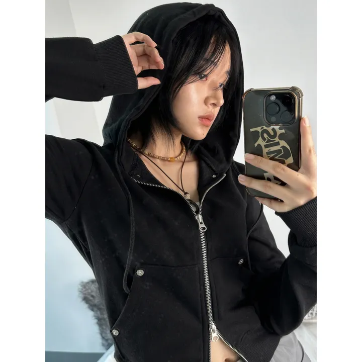 아일렛 더 버튼 포인트 핏 업 투웨이 크롭 후드 집업(3color/5-7일 여유주문) 상세 이미지 6
