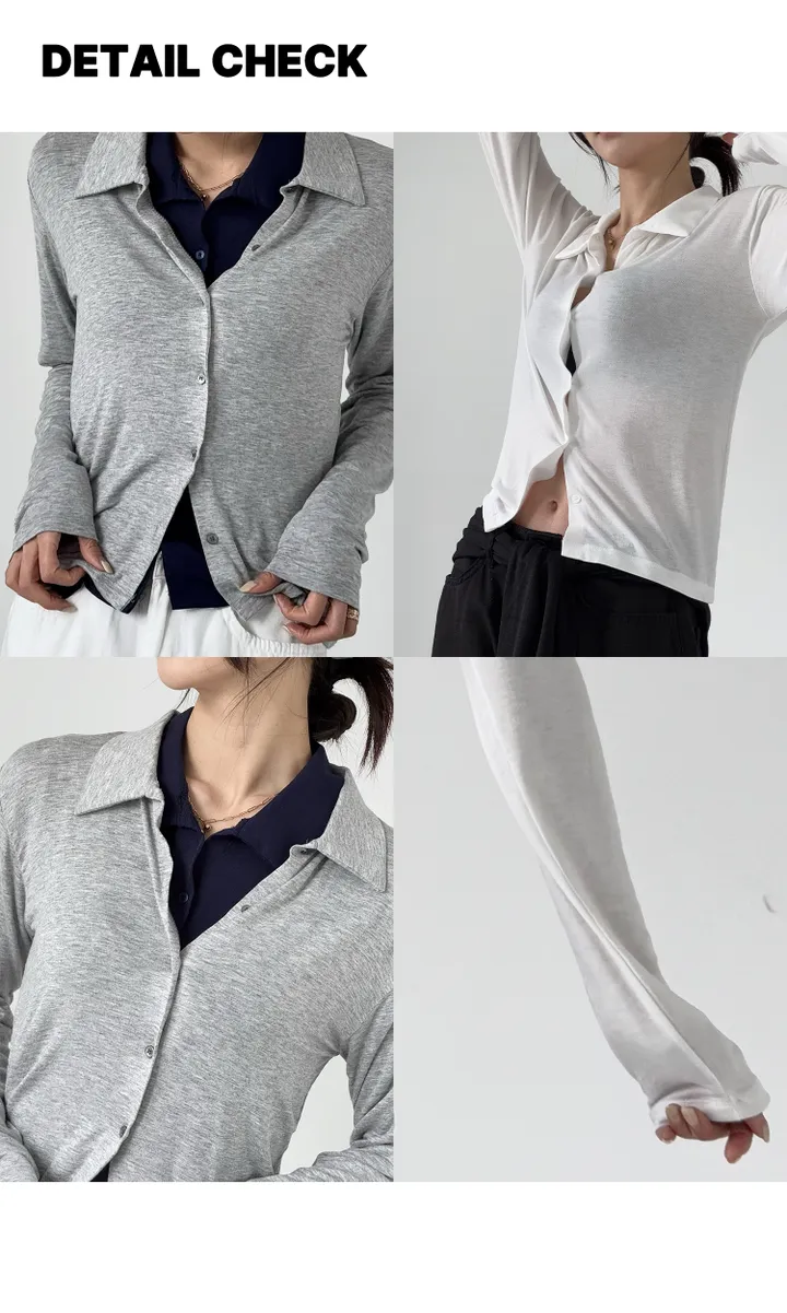 [여리핏/활용도최고] 케이트 셔츠 카라 가디건 - 3color (카라가디건, 가디건티,롱슬리브,셔츠,셔츠가디건,미니멀,데일리,이너,레이어드,레이어링,긴팔티,셔츠티셔츠) 상세 이미지 3