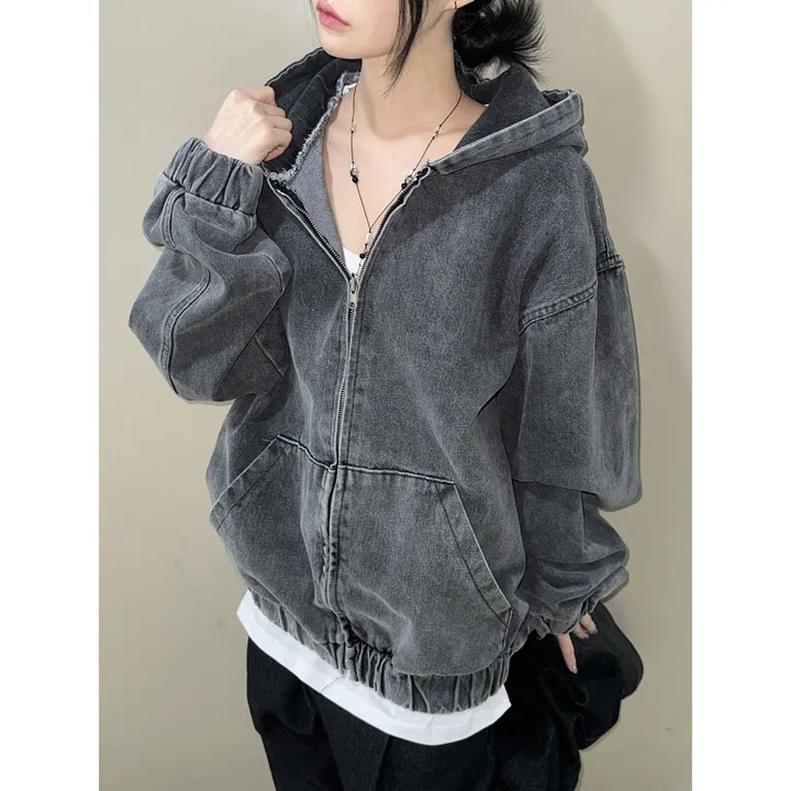 [UNISEX]시티드 데님 루즈 박시 후드 집업 점퍼 자켓(2color/5-7일 여유주문) 상세 이미지 16